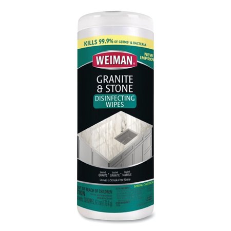 WEIMAN Granite and Stone Disinfectant Wipes, 7 x 8, Spring Garden Scent, 30/Canister, 6PK 54A